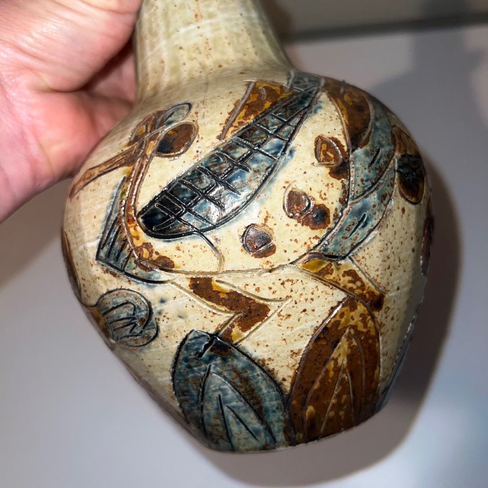 Vintage ОМС Otagiri Japan Stoneware Vase Bird Themed - Picture 10 of 13